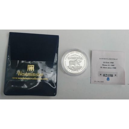1985 ROYAL CANADIAN 100TH ANNIVERSARY NATIONAL PARKS MOOSE SILVER PROOF DOLLAR