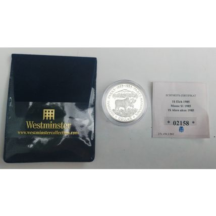 1985 ROYAL CANADIAN 100TH ANNIVERSARY NATIONAL PARKS MOOSE SILVER PROOF DOLLAR