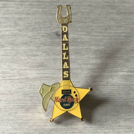 Hard Rock Cafe Pin Dallas Yellow Star Guitar Hat & Horseshoe VGHC - NICE PIN