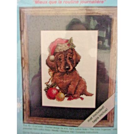 JCA Weekenders Cross Stitch "Hush Puppy" Christmas Puppy 5 x7"