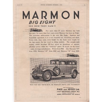 1930 MARMON BIG EIGHT MOTOR CAR MAGAZINE ADVERT