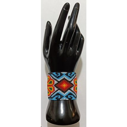 Traditional Huichol Art. Mexico Glass Seed Beads Bracelet. Floral Motives 1