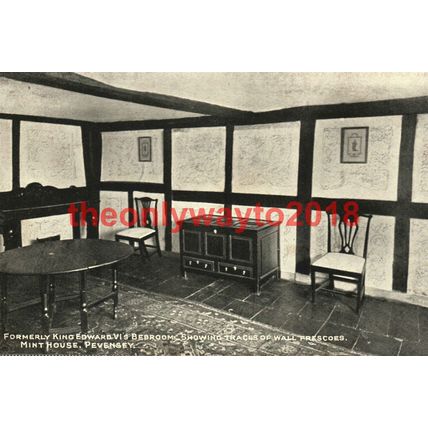 Edward VI Bedroom, Mint House, Pevensey, Sussex, Postcard, 1930s?