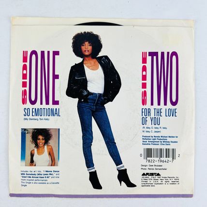 Whitney Houston So Emotional / For The Love Of You 45RPM Single Record 7" Vinyl