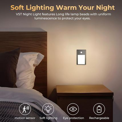 VST Motion Sensor Step Night Light, Rechargeable Battery Powered Led Light with