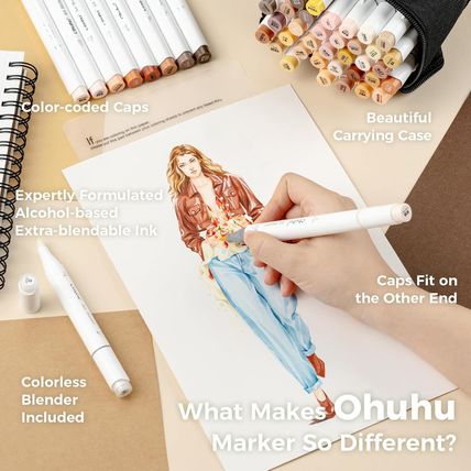 Ohuhu Alcohol Markers Skin Tone Brush Tip -Skin Color Art Marker Set for Artist