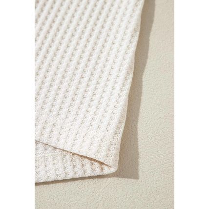 White Waffle Knit Exposed Seam V Neck Oversized Top