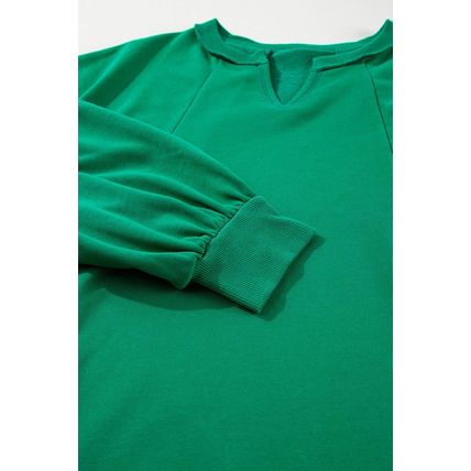 Bright Green Exposed Seam Notched Neck Drop Shoulder Plus Sweatshirt