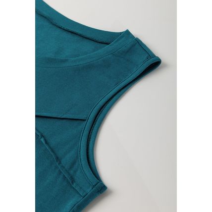 Blue Sapphire Solid Color Stitching Detail Round Neck Tank Top