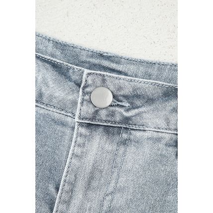 Dusk Blue Scalloped Hemline Acid Wash High Waist Denim Shorts