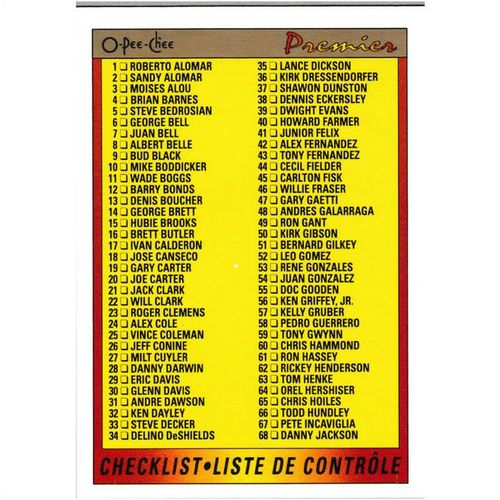 1991 O-Pee-Chee Premier - #132 - Checklist