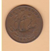 GB Halfpenny 1945 VF to EF