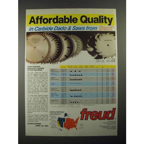 1987 Freud Carbide Dado & Saws Ad - Affordable Quality