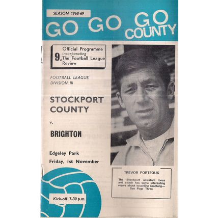 STOCKPORT COUNTY v BRIGHTON football programme November 1st, 1968 =