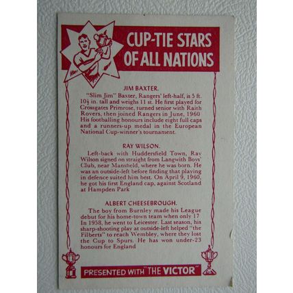 DC Thompson 1962 Cup-Tie Stars of All Nations Card Variants (ef1)