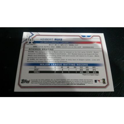 2021 Bowman Card # 038 Keibert Ruiz Rookie Card Mint (9) Los Angeles Dodgers