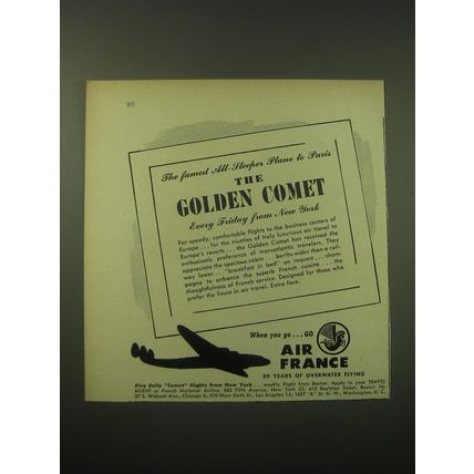 1948 Air France Ad - The famous all-sleeper plane to Paris the Golden Comet