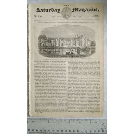1838 The Saturday Magazine No. 356 Queen Elizabeth, lifeboats, modern Jews, eels