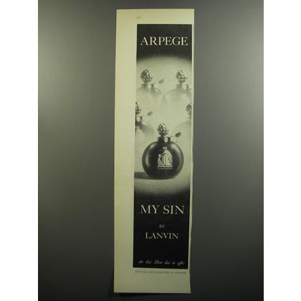 1952 Lanvin Arpege My Sin Perfume Advertisement