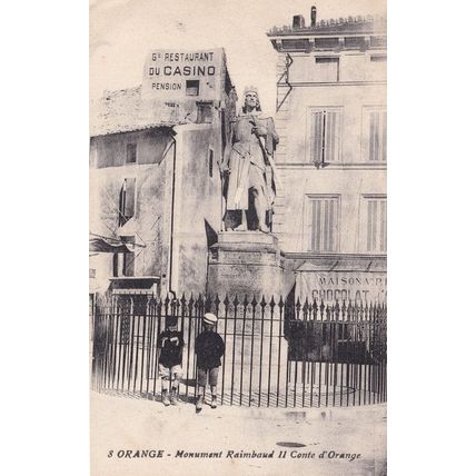 Casino Hotel Advertising Board by Statue Comte D'Orange French Postcard