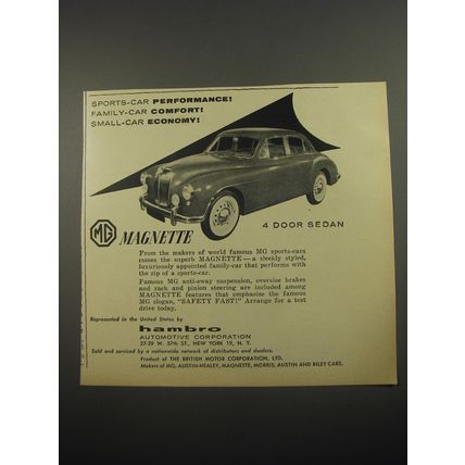 1956 MG Magnette 4 Door Sedan Car Ad - Sports-Car performance