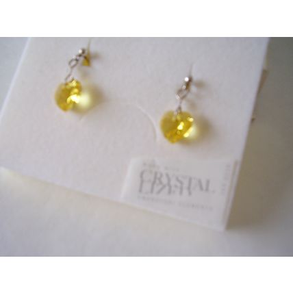 Earrings 925 Swarovski Austrian Crystal Yellow Heart Drop Faceted Pierced Drops