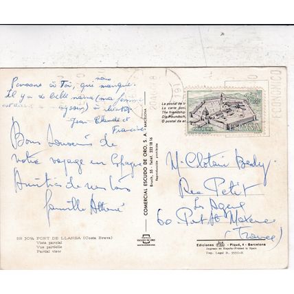 Port de Llansa Spain Postcard posted 1968 crease