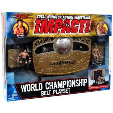 wwe tna wwf ljn classic superstars world championship belt playset w/figures