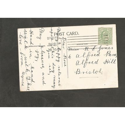 Genealogy Postcard Miss R.E Jones 6 Alfred Parade Alfred Hill Bristol 1908