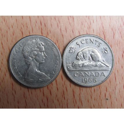 1966 Queen Elizabeth ll 5 Cents Canada Coin