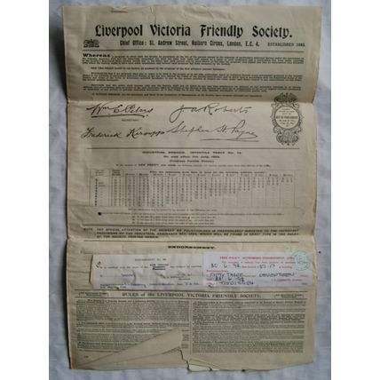1925 Liverpool Victoria Friendly Society Life Policy, Kathleen Gibbons