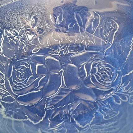 FIRNA Indonesia GLASS CANDY BOWL Dish Nut Jar ROSES Floral No Lid