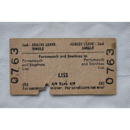 1969 British Railways Board ticket 2nd forces leave single Portsmouth Southsea