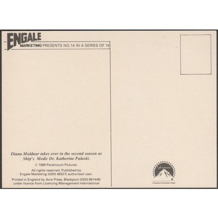 Star Trek TNG - Diana Muldaur as Dr Katherine Pulaski, 1989 - Engale Postcard