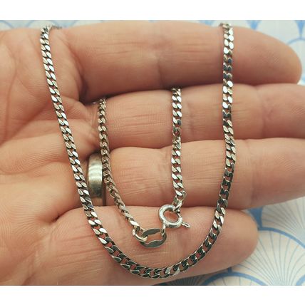 Vintage Italian 925 Sterling Silver Short 14" Curb Chain Choker Necklace