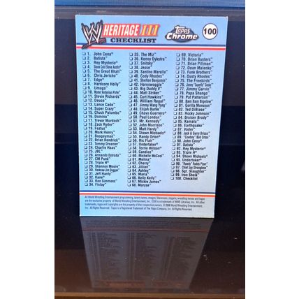 JOHN CENA 2008 TOPPS HERITAGE III CHROME -WWE BLUE BACK CHECKLIST CARD #100