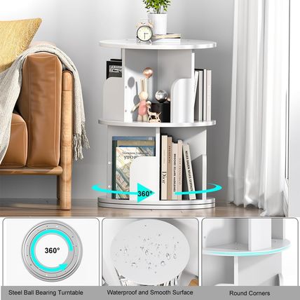 Nidouillet Rotating Bookshelf, Revolving Bookcase 360 Display round Bookshelf Na