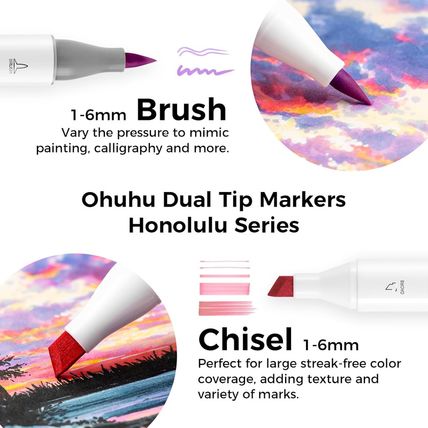 Ohuhu Alcohol Markers Brush Tip- 104-Color Double Tipped Alcohol Based Art Marke