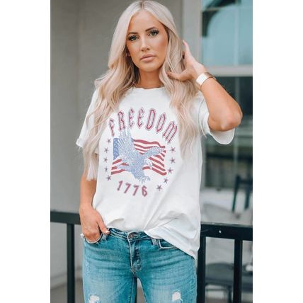 White FREEDOM Eagle Flag Print 1776 Graphic Tee