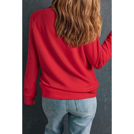 Red Solid Round Neck Raglan Sleeve Sweatshirt