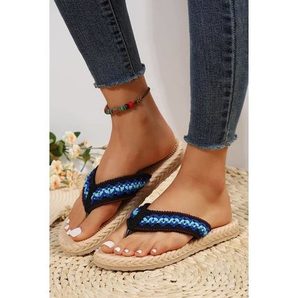 Blue Woven Strap Flat Flip Flops