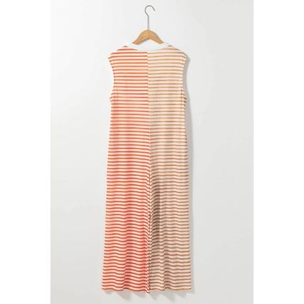 Orange Stripe Oversized Buttoned Front Sleeveless Wide Leg Jumpsuit