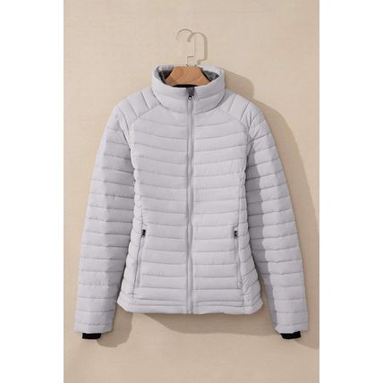 Silvery Solid Color Quilted Zip-up Puffer Jacket