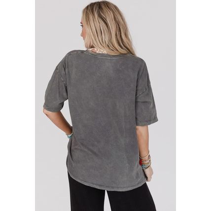Dark Grey Kindness Butterflies Graphic Mineral Wash Loose Tee