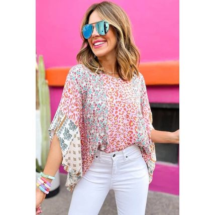 Multicolor Animal Floral Mix Print Cape Top