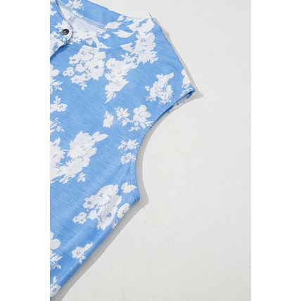 Myosotis Floral Print Half Button Wide Leg Relaxed Sleeveless Jumpsuit
