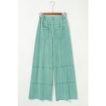 Mint Green Mineral Wash Exposed Seam Drawstring High Waist Wide Leg Cargo Pants
