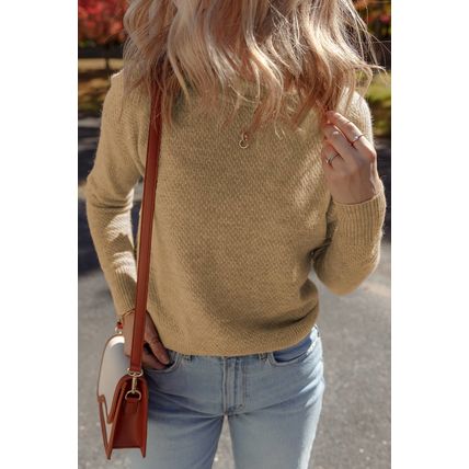 Straw Yellow Brushed Knit Casual Fitted Sweater