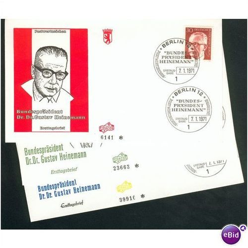 Germany FDC 1971 - SG B356 - B362 - B372 - Bundes Prasident Gustav Heinemann 5