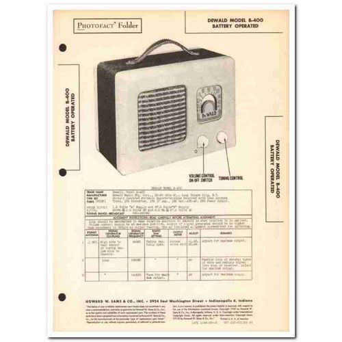 dewald model b-400 4-tube am radio receiver sams photofact manual